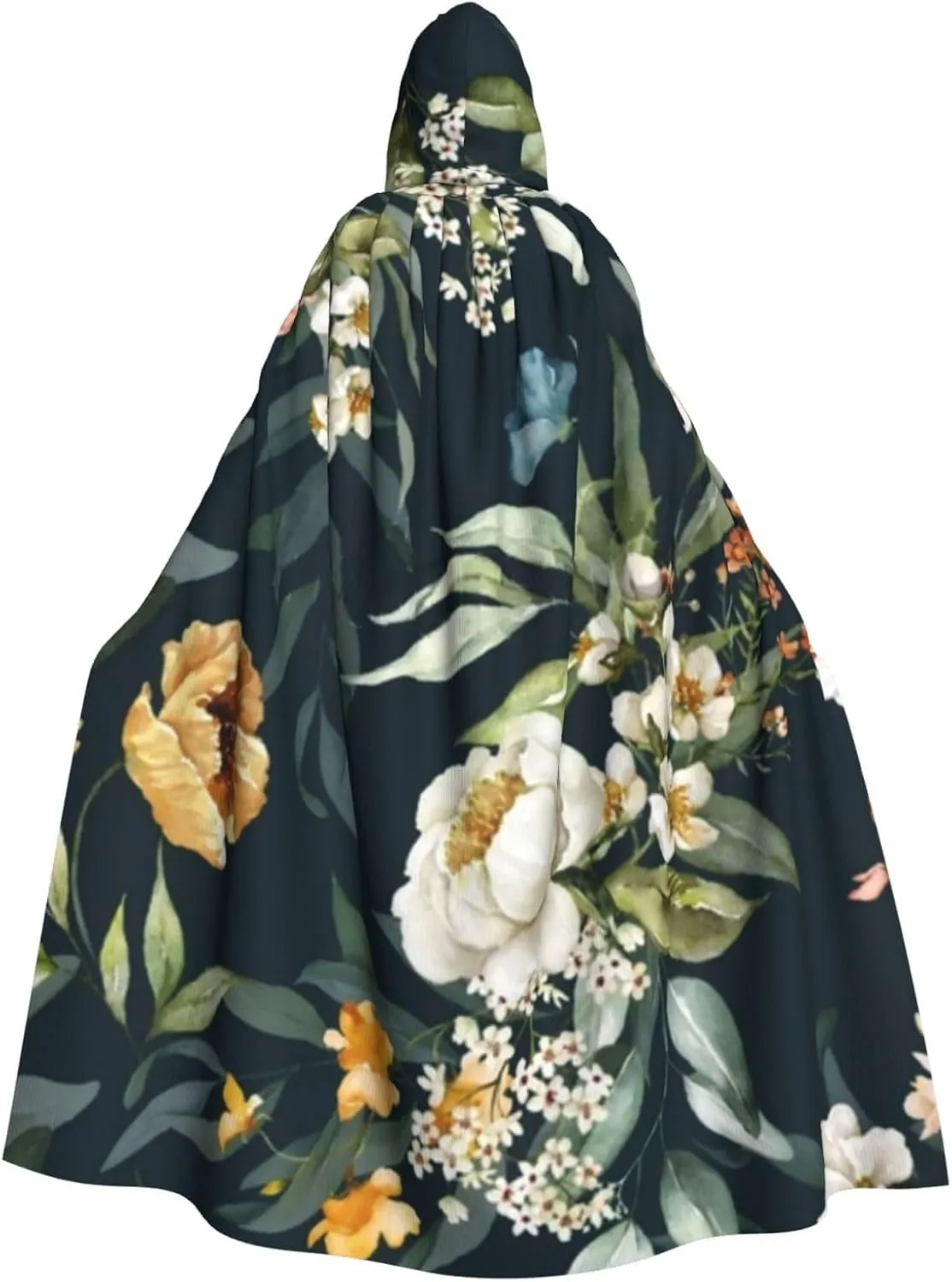 Watercolor Floral Green Leaves Branches Stylish Adults Hooded Cloak Cape for Halloween Cosplay Costumes
