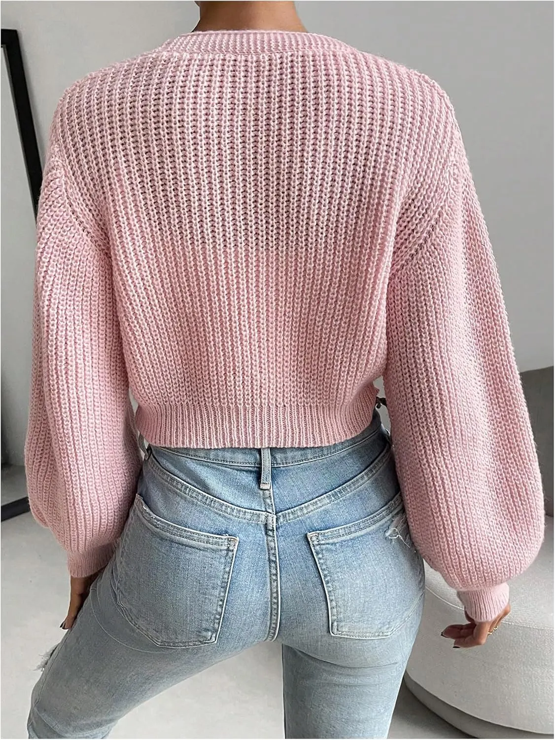 WDIRARA Women's Strawberry Embroidery Crop Cardigan Drop Shoulder Button Up Sweater Tops V Neck Outerwear