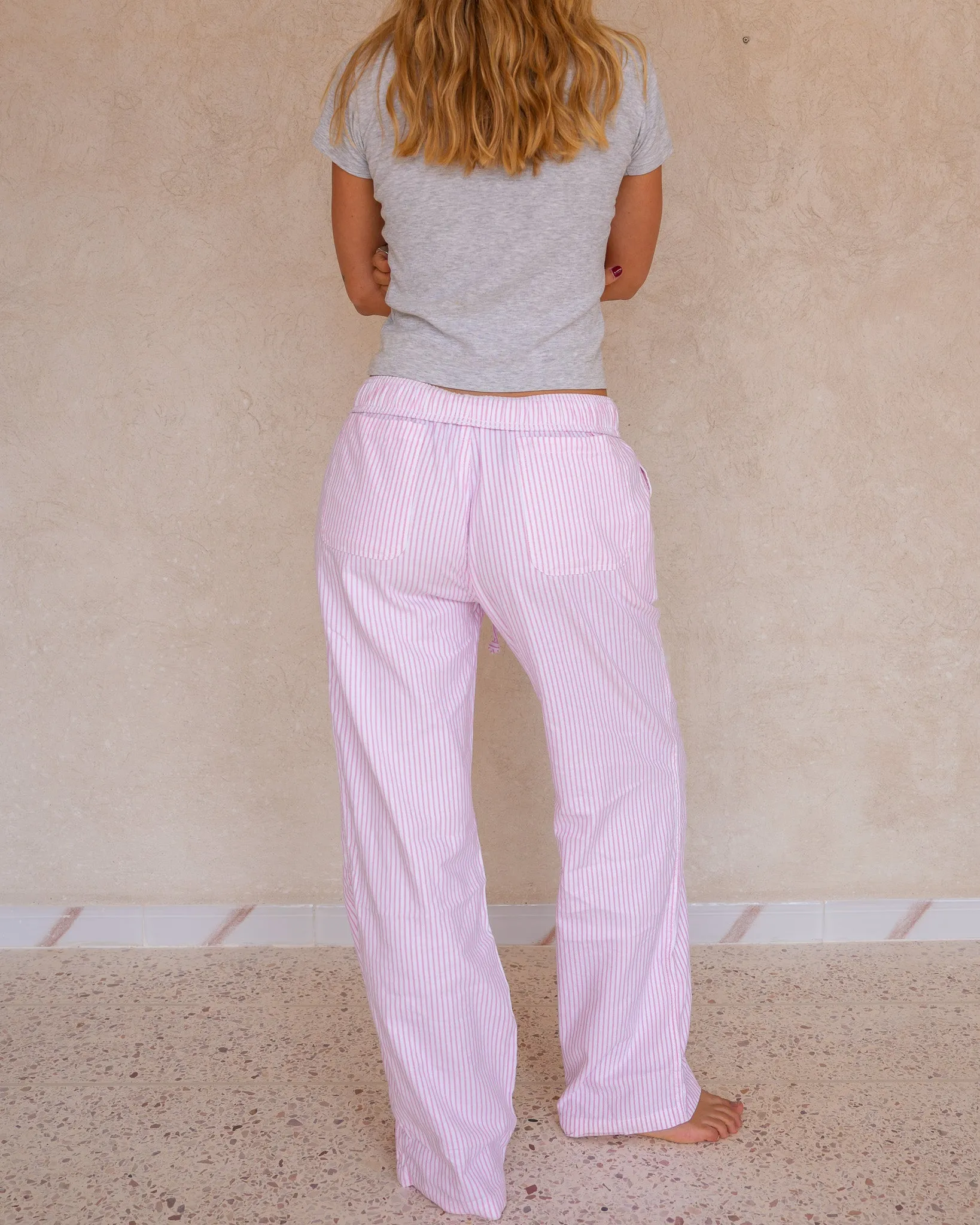 White & Pink Pinstripe Trousers