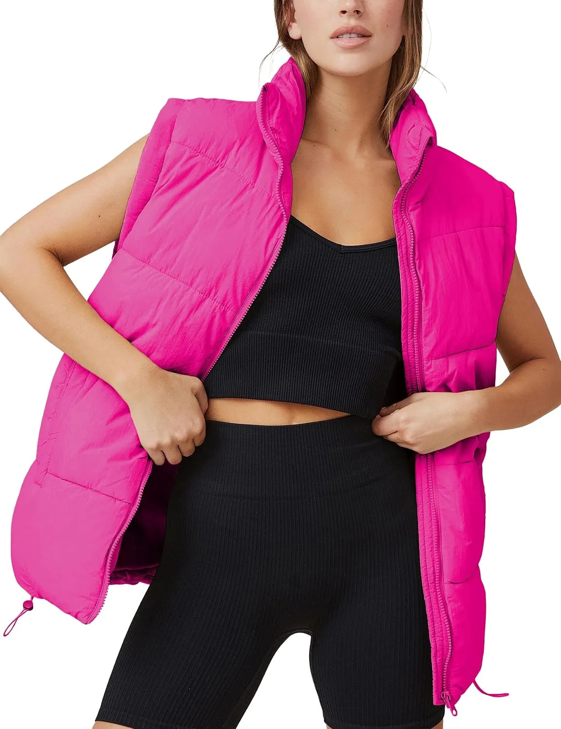 WHN Women's Oversized Puffer Vest Sleeveless Padded Jacket Coat Zip Up Winter Warm Outerwear