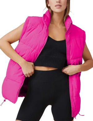 WHN Women's Oversized Puffer Vest Sleeveless Padded Jacket Coat Zip Up Winter Warm Outerwear