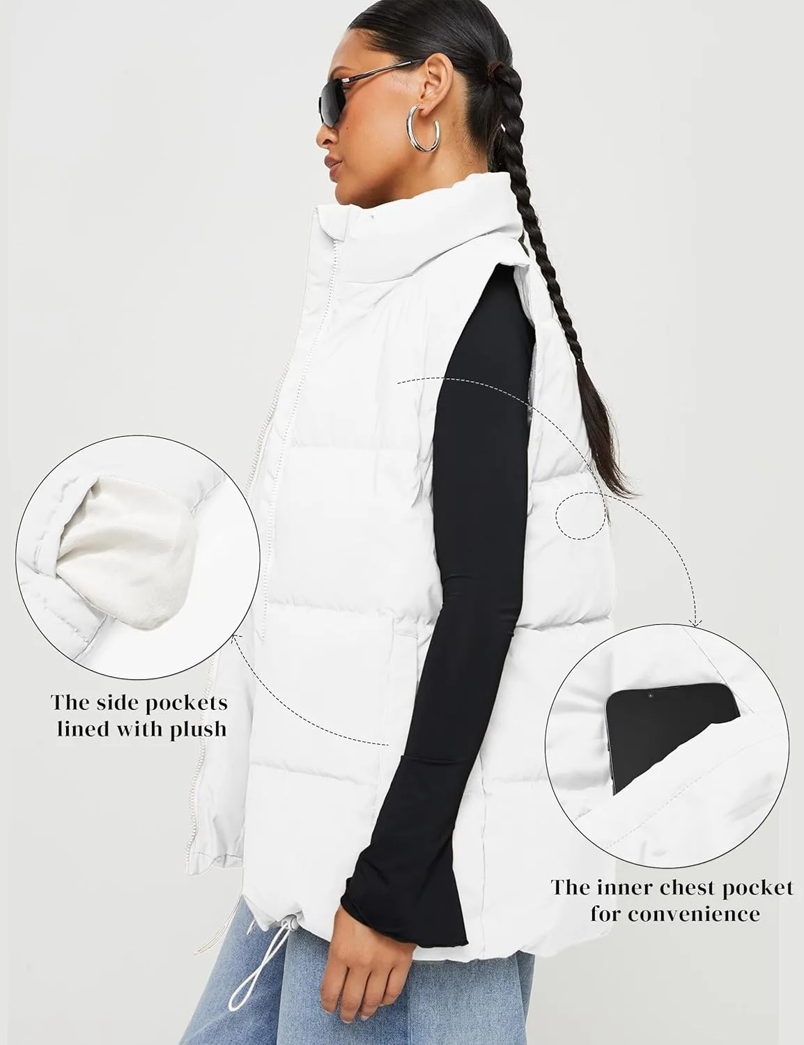 WHN Women's Oversized Puffer Vest Sleeveless Padded Jacket Coat Zip Up Winter Warm Outerwear