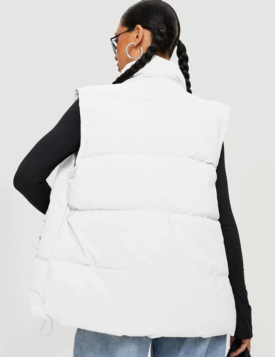 WHN Women's Oversized Puffer Vest Sleeveless Padded Jacket Coat Zip Up Winter Warm Outerwear