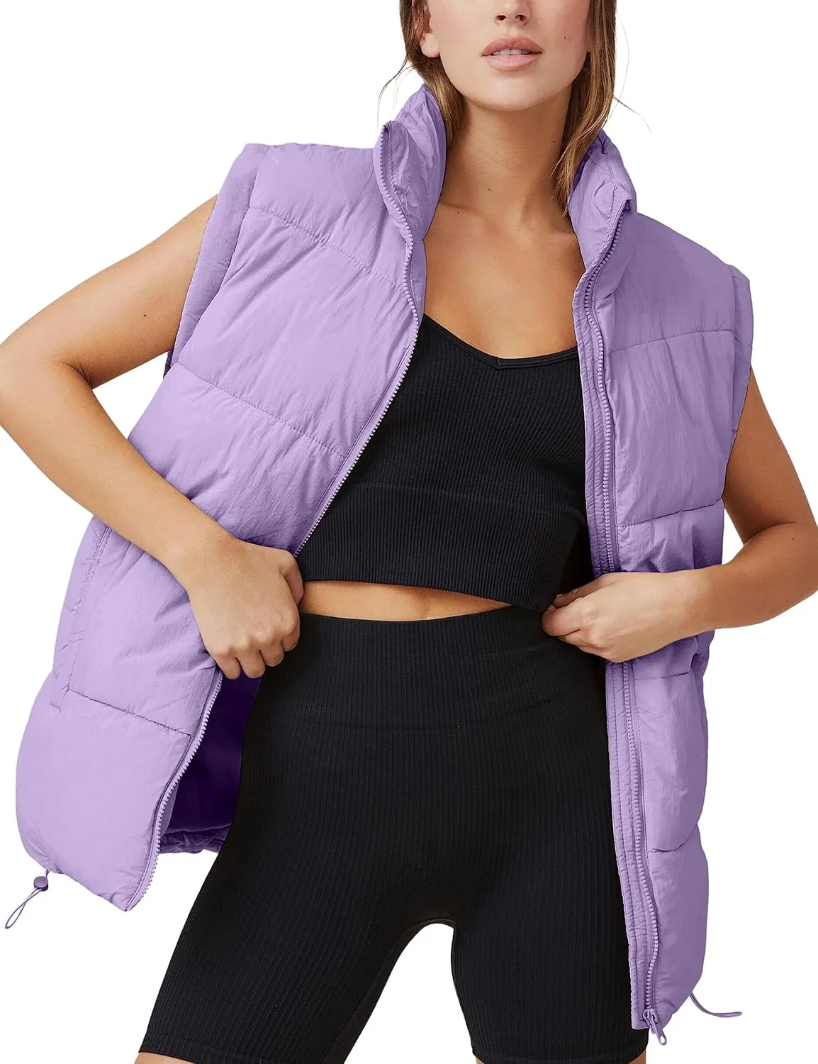 WHN Women's Oversized Puffer Vest Sleeveless Padded Jacket Coat Zip Up Winter Warm Outerwear