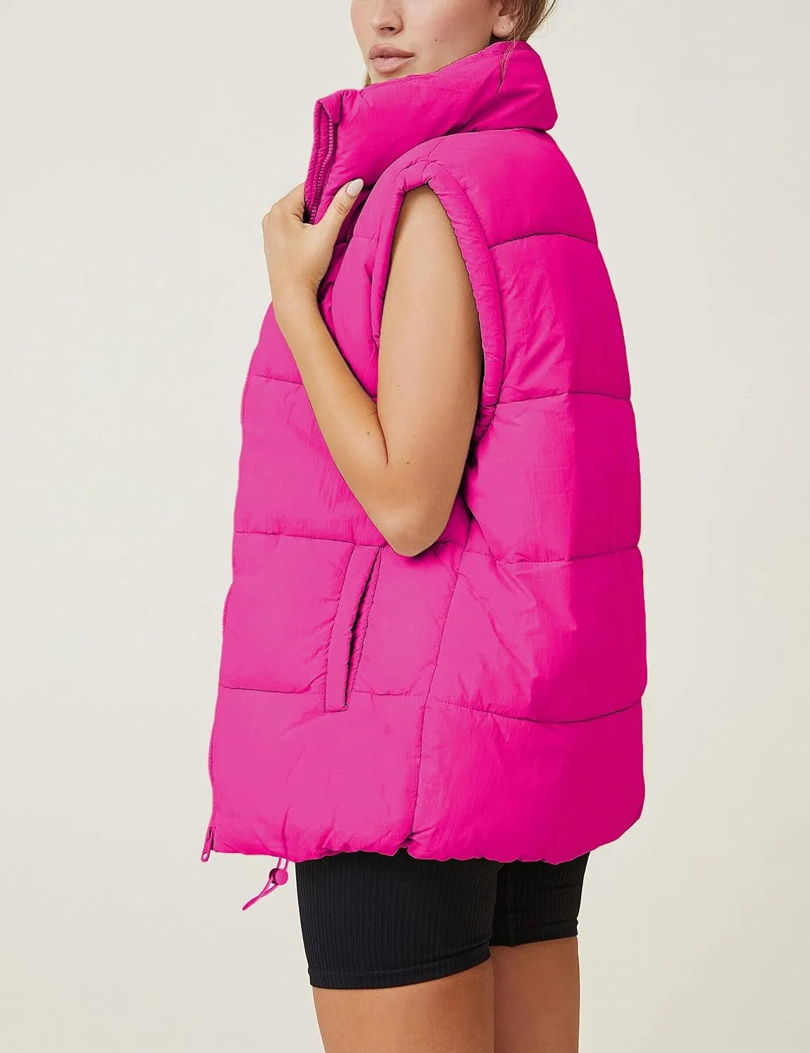 WHN Women's Oversized Puffer Vest Sleeveless Padded Jacket Coat Zip Up Winter Warm Outerwear