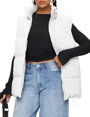 WHN Women's Oversized Puffer Vest Sleeveless Padded Jacket Coat Zip Up Winter Warm Outerwear