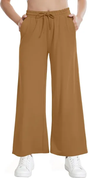 WiWi Women's French Terry Yoga Pants Soft Viscose from Bamboo Lounge Pants Wide Leg Sweatpants with Pockets S-XXL