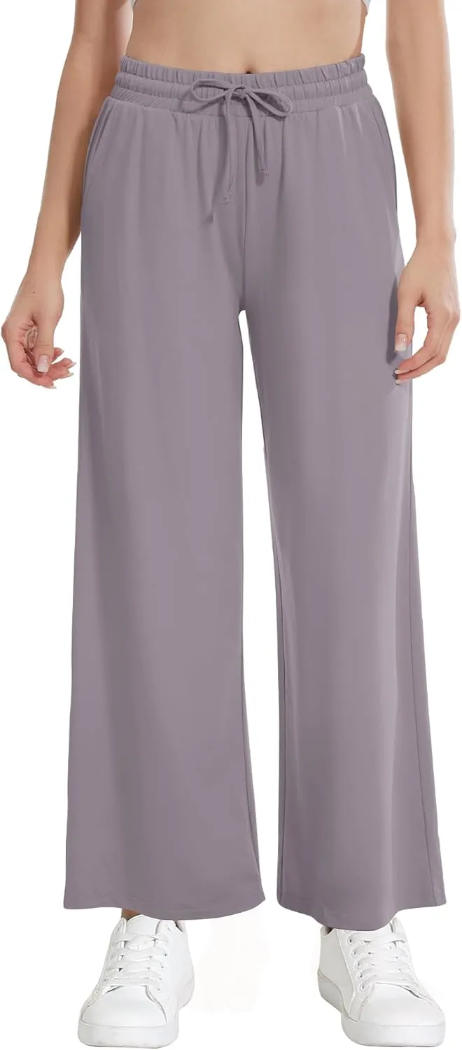 WiWi Women's French Terry Yoga Pants Soft Viscose from Bamboo Lounge Pants Wide Leg Sweatpants with Pockets S-XXL