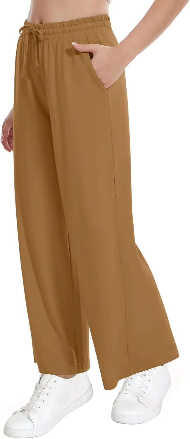 WiWi Women's French Terry Yoga Pants Soft Viscose from Bamboo Lounge Pants Wide Leg Sweatpants with Pockets S-XXL