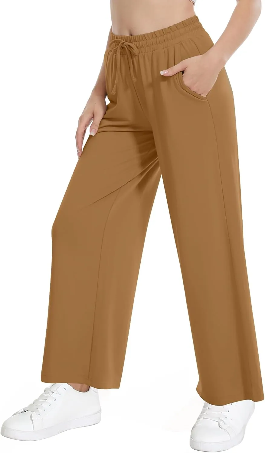 WiWi Women's French Terry Yoga Pants Soft Viscose from Bamboo Lounge Pants Wide Leg Sweatpants with Pockets S-XXL