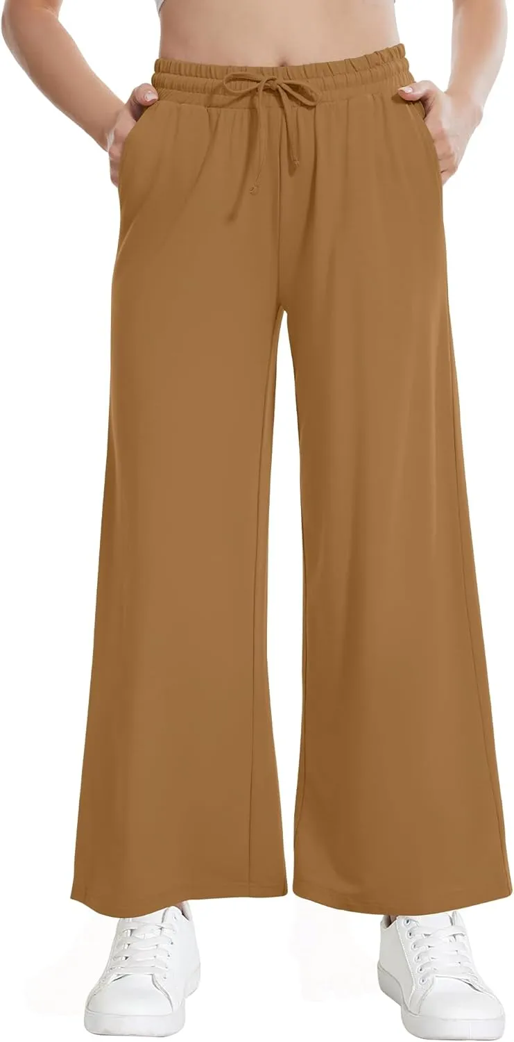 WiWi Women's French Terry Yoga Pants Soft Viscose from Bamboo Lounge Pants Wide Leg Sweatpants with Pockets S-XXL