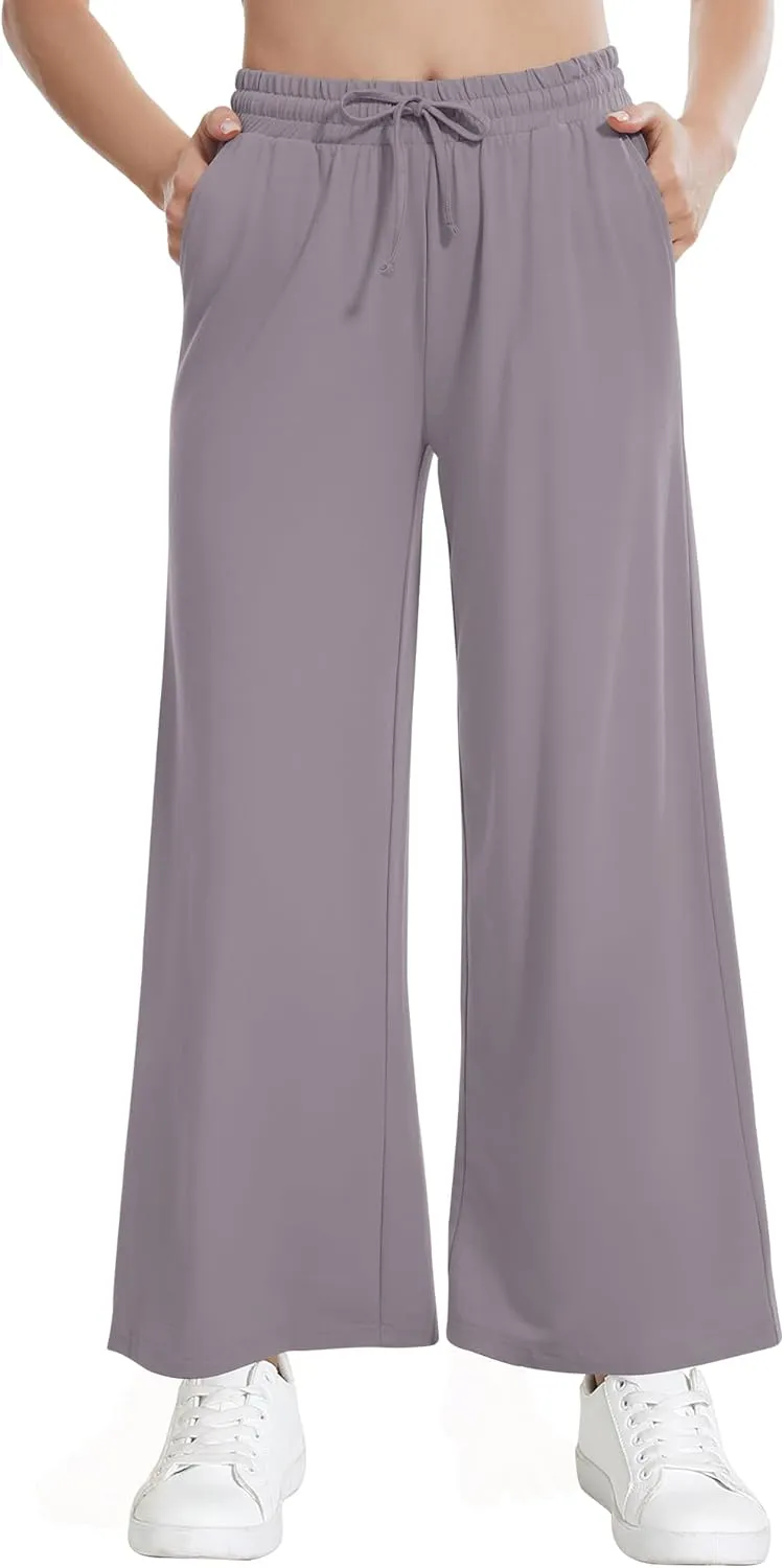 WiWi Women's French Terry Yoga Pants Soft Viscose from Bamboo Lounge Pants Wide Leg Sweatpants with Pockets S-XXL