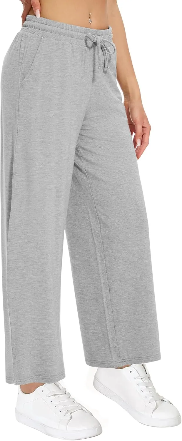 WiWi Women's French Terry Yoga Pants Soft Viscose from Bamboo Lounge Pants Wide Leg Sweatpants with Pockets S-XXL