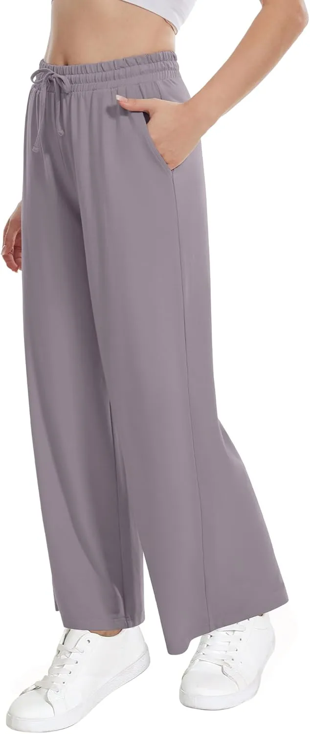 WiWi Women's French Terry Yoga Pants Soft Viscose from Bamboo Lounge Pants Wide Leg Sweatpants with Pockets S-XXL