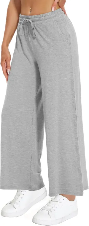 WiWi Women's French Terry Yoga Pants Soft Viscose from Bamboo Lounge Pants Wide Leg Sweatpants with Pockets S-XXL