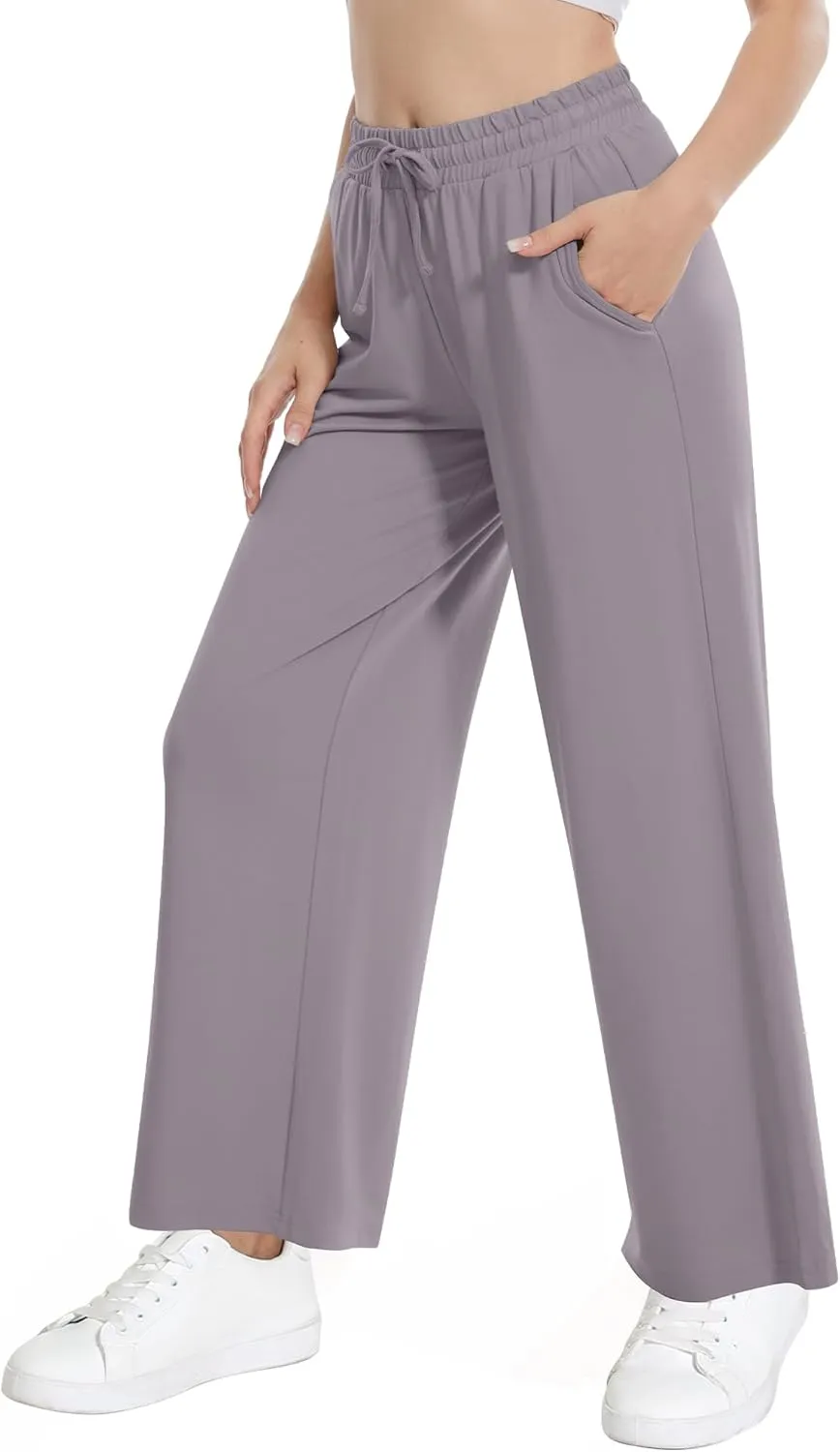 WiWi Women's French Terry Yoga Pants Soft Viscose from Bamboo Lounge Pants Wide Leg Sweatpants with Pockets S-XXL