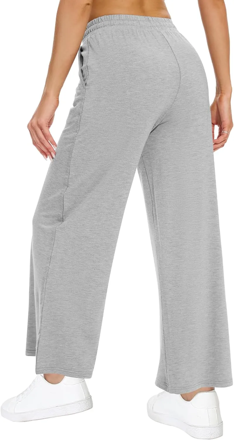 WiWi Women's French Terry Yoga Pants Soft Viscose from Bamboo Lounge Pants Wide Leg Sweatpants with Pockets S-XXL