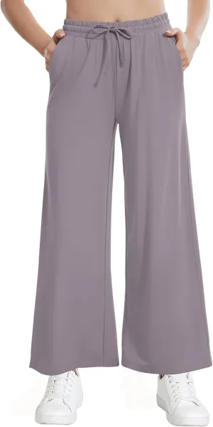 WiWi Women's French Terry Yoga Pants Soft Viscose from Bamboo Lounge Pants Wide Leg Sweatpants with Pockets S-XXL