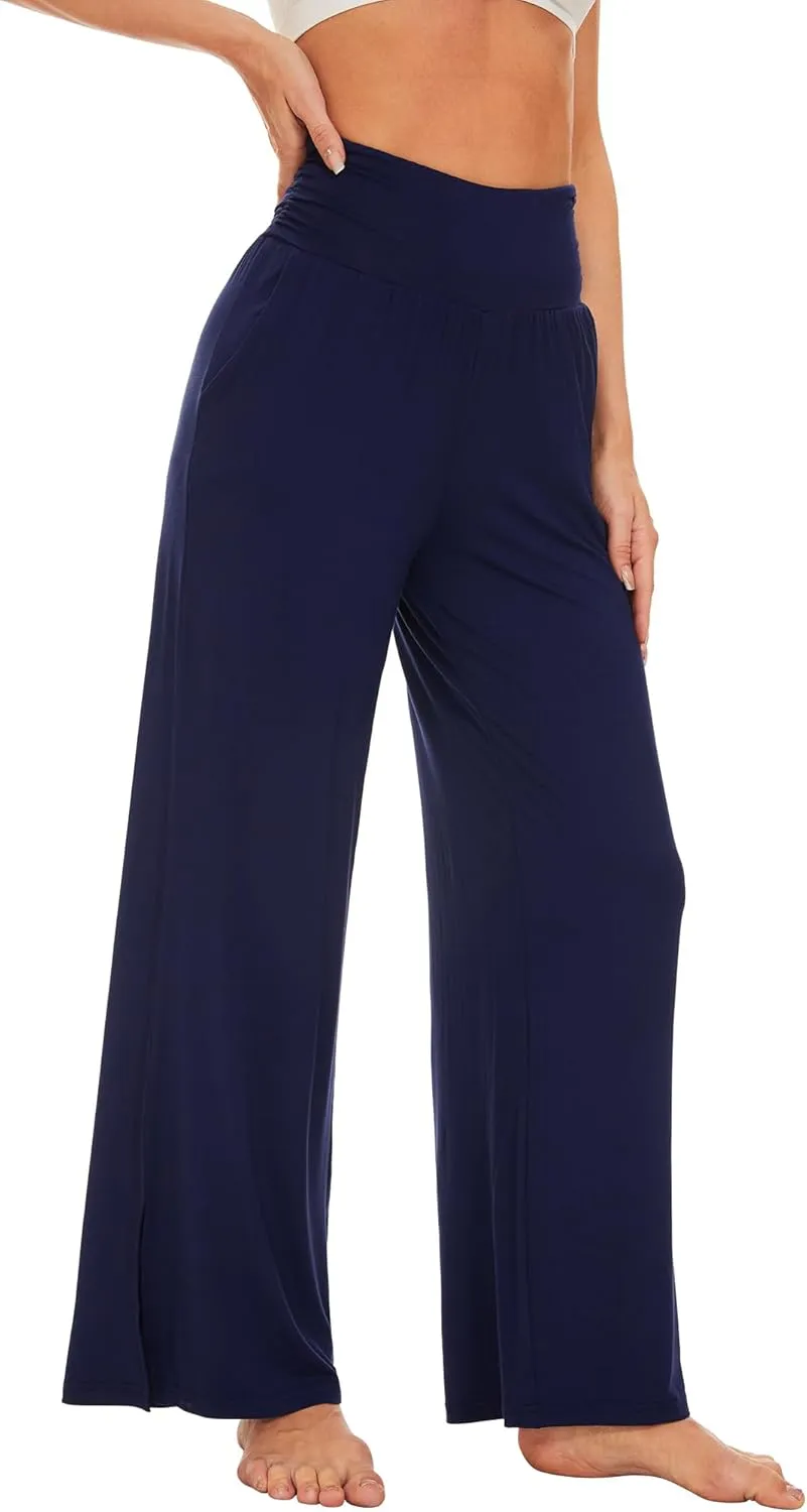 WiWi Womens Viscose from Bamboo Lounge Pants Soft Wide Leg Pajama Bottoms Palazzo Yoga Pant Casual Pj Bottom S-XXL