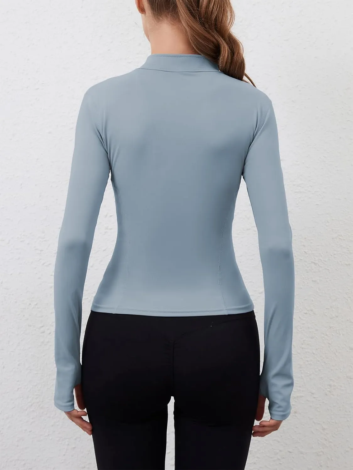 Women Built-In Pockets Athletic Jackets Slim Fit Full Zip up Workout Yoga Gym Jacket with Thumb Holes
