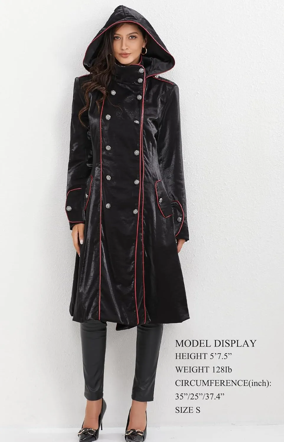 Women Gothic Hooded Costume Dress Victorian Vampire Trench Coat Pirate Steampunk Jackets