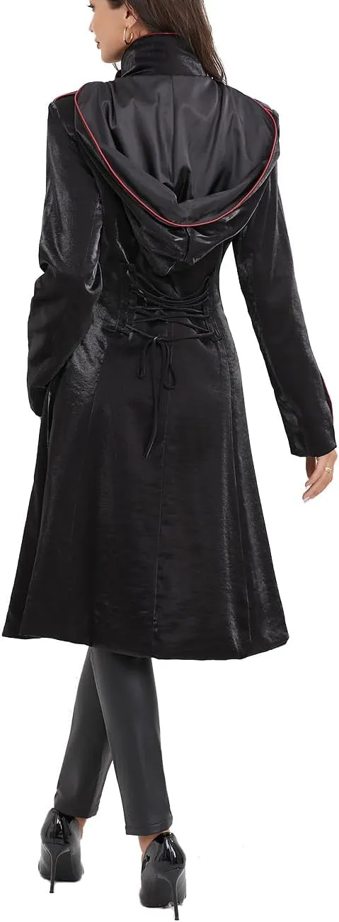 Women Gothic Hooded Costume Dress Victorian Vampire Trench Coat Pirate Steampunk Jackets