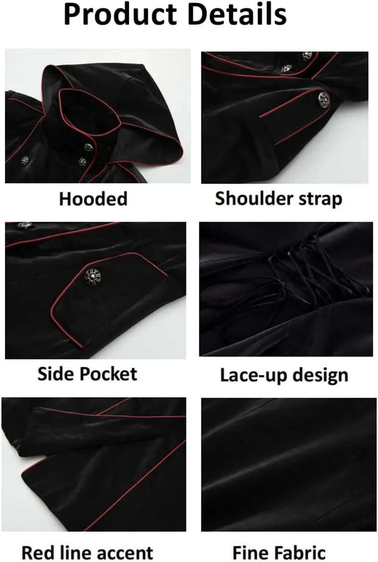 Women Gothic Hooded Costume Dress Victorian Vampire Trench Coat Pirate Steampunk Jackets