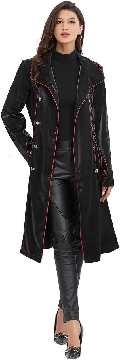 Women Gothic Hooded Costume Dress Victorian Vampire Trench Coat Pirate Steampunk Jackets