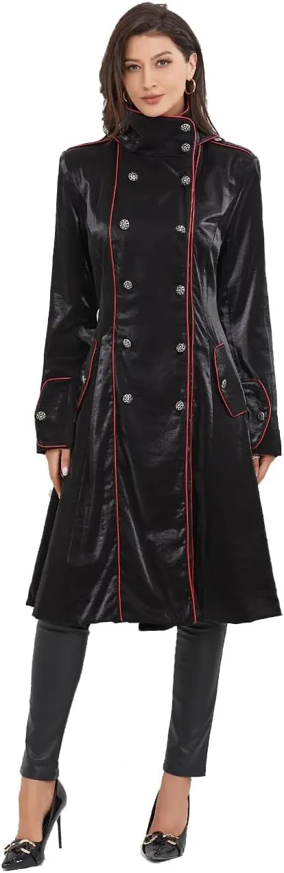 Women Gothic Hooded Costume Dress Victorian Vampire Trench Coat Pirate Steampunk Jackets
