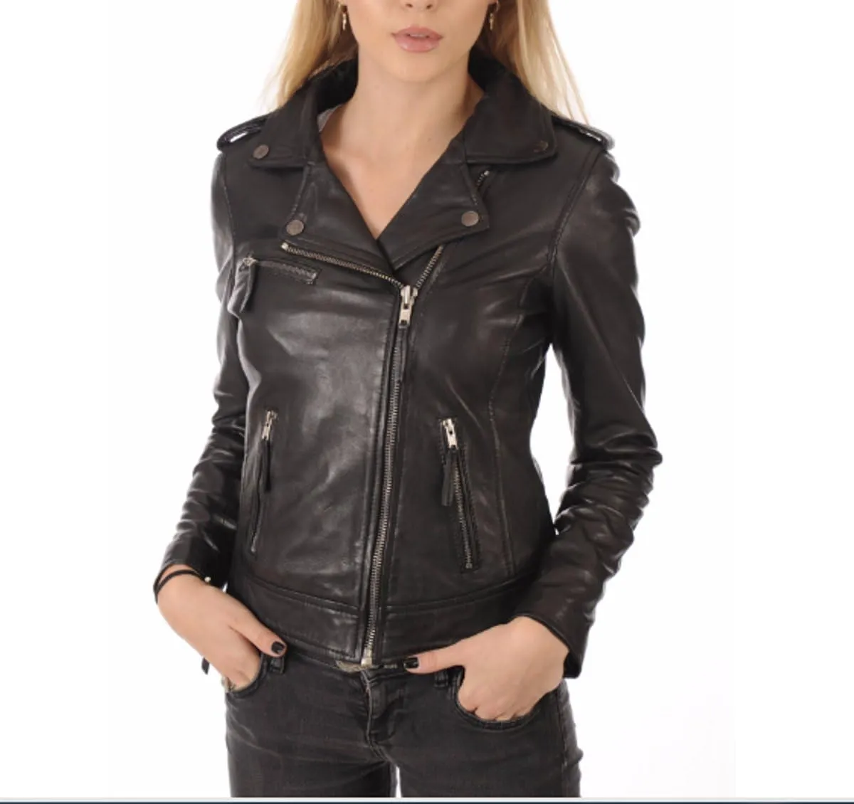 Women Leather Jacket - Lambskin Winter Vintage Motorcycle Biker Jacket, Moto Riding & Racing Jackets