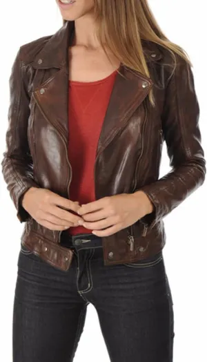 Women Leather Jacket - Lambskin Winter Vintage Motorcycle Biker Jacket, Moto Riding & Racing Jackets