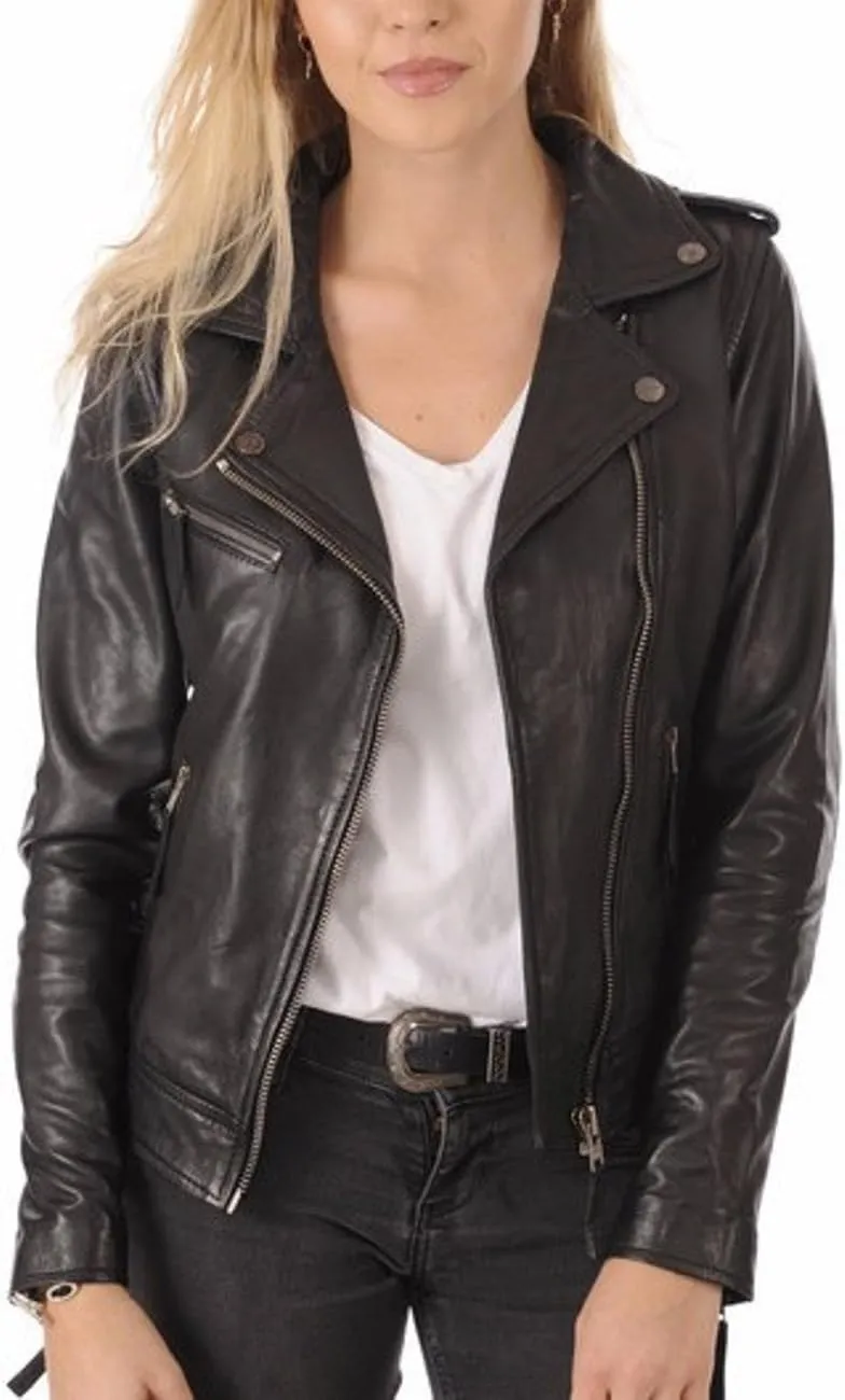 Women Leather Jacket - Lambskin Winter Vintage Motorcycle Biker Jacket, Moto Riding & Racing Jackets