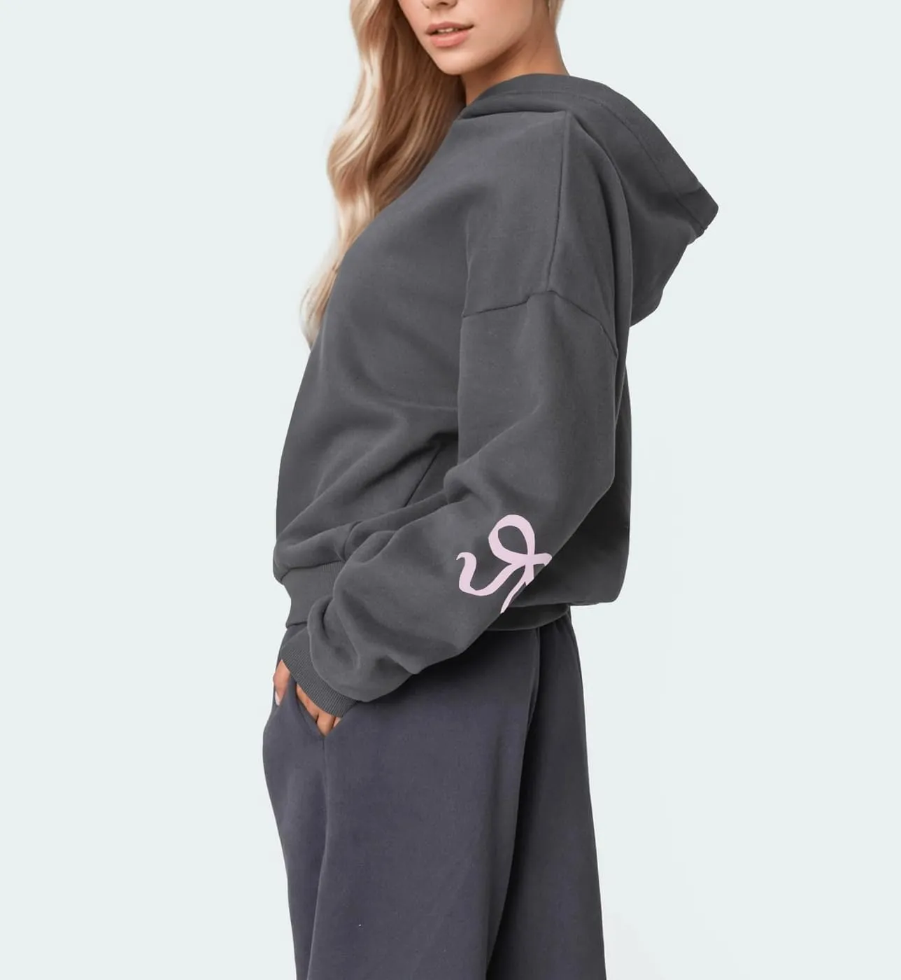 Women Oversized Bow Hoodies Long Sleeve Cute Graphic Hooded Sweatshirts Preppy Aesthetic Pullover Top