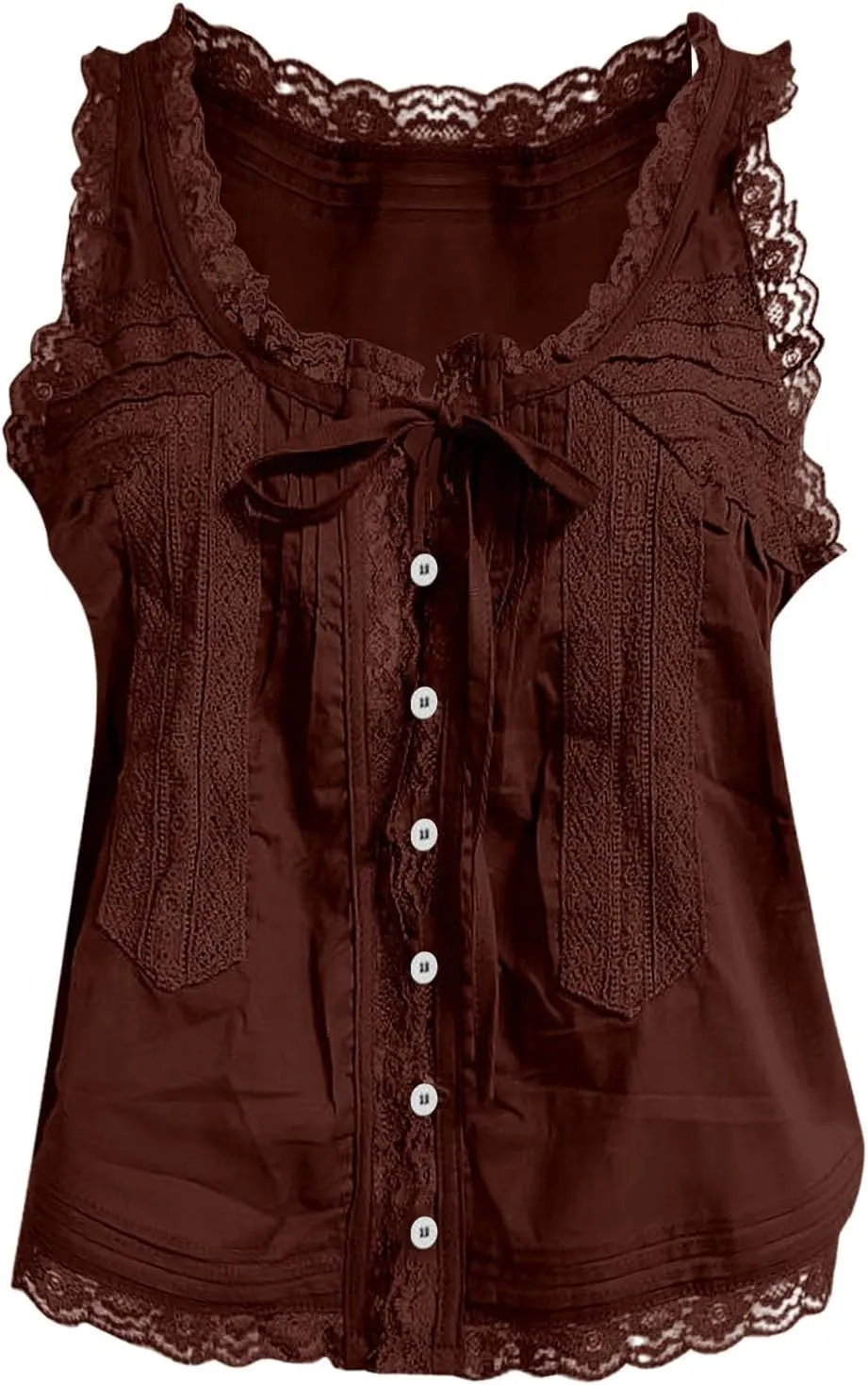 Women Sleeveless Lace Trim Tank Tops Beach Vacation Essentials Button Down Front Tie Mesh Chiffon Crop Tops