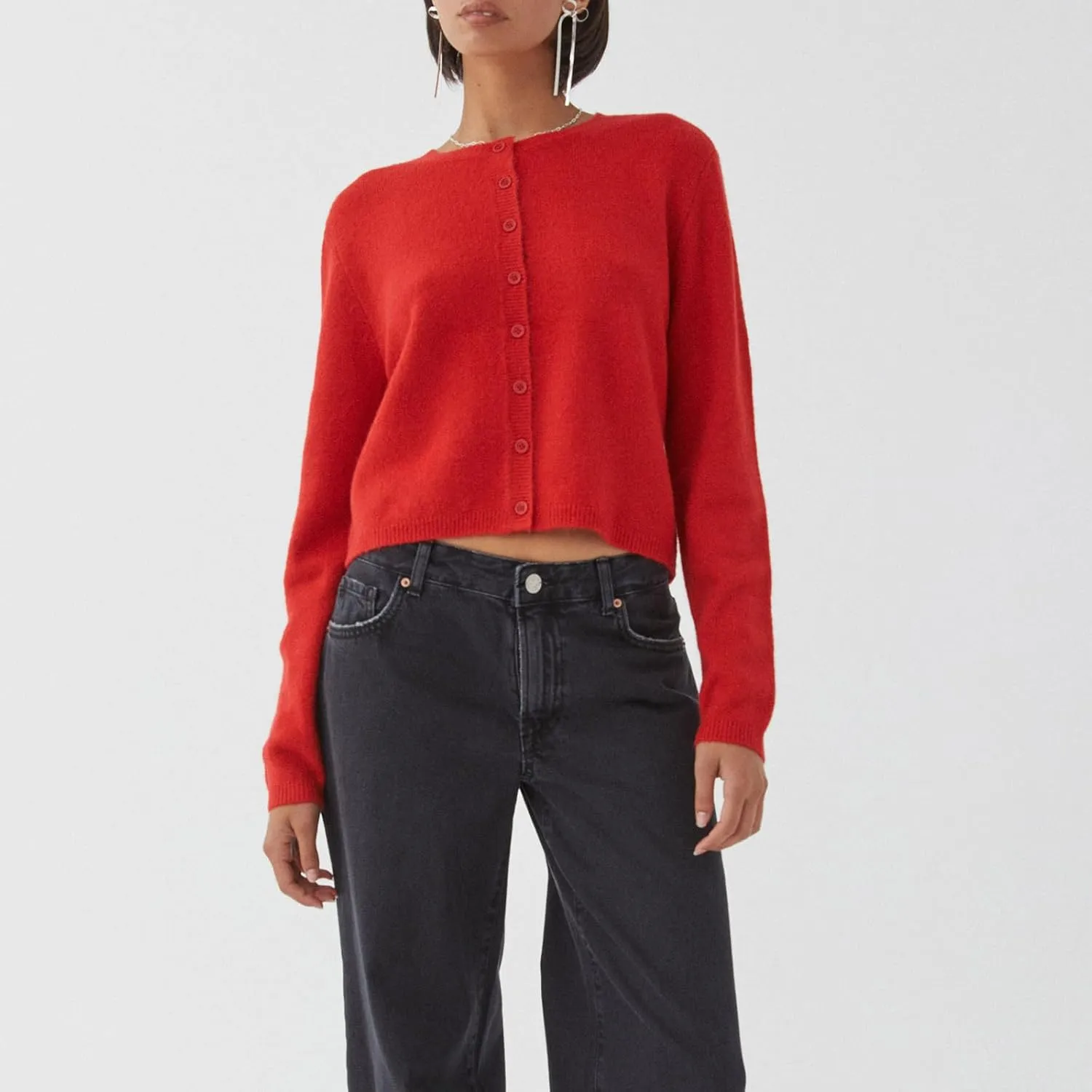 Women Y2k Crop Cardigan Long Sleeve Button Down Sweater Lightweight Solid Color Open Front Cute Knitted Tops