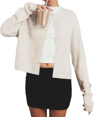 Women Y2k Crop Cardigan Long Sleeve Button Down Sweater Lightweight Solid Color Open Front Cute Knitted Tops