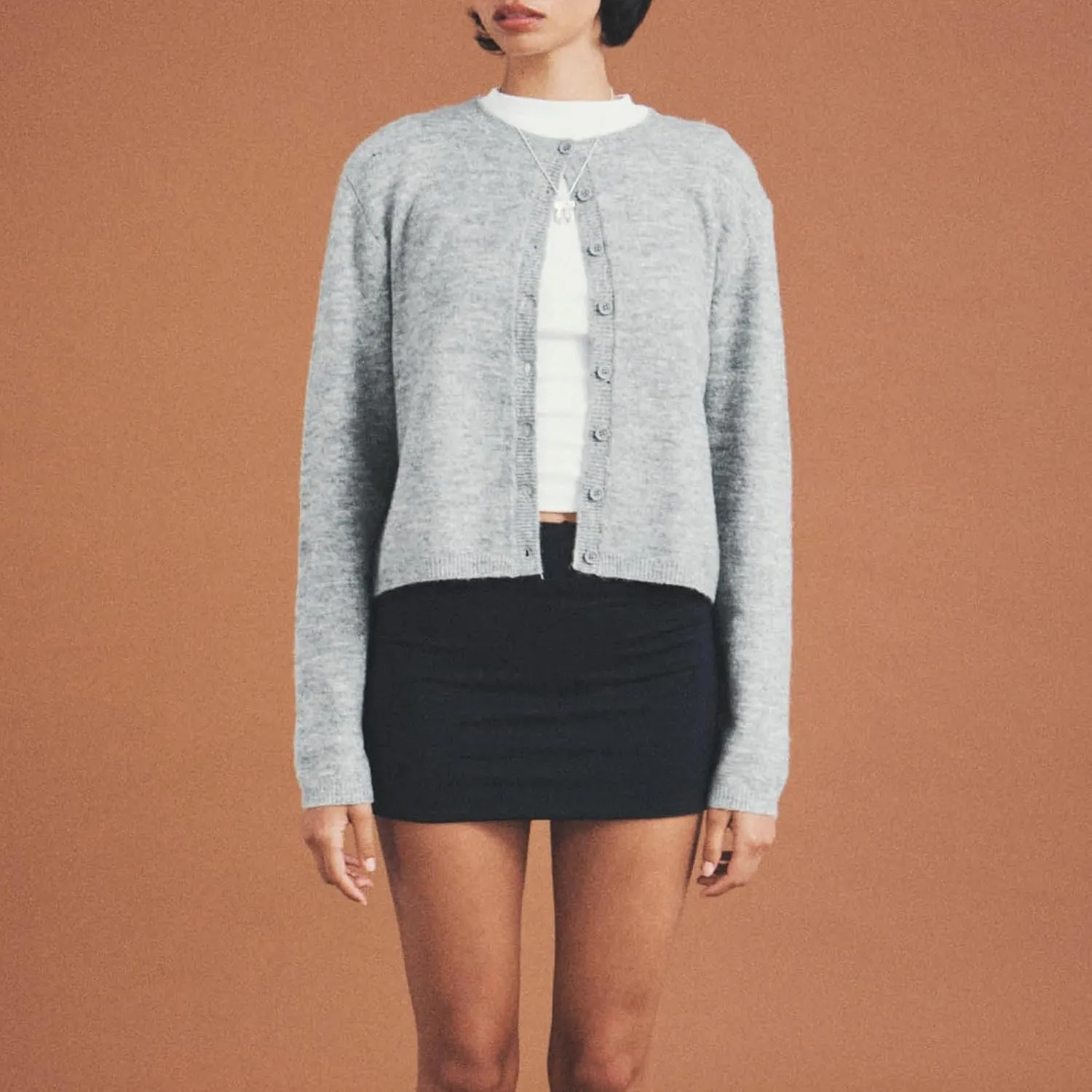 Women Y2k Crop Cardigan Long Sleeve Button Down Sweater Lightweight Solid Color Open Front Cute Knitted Tops