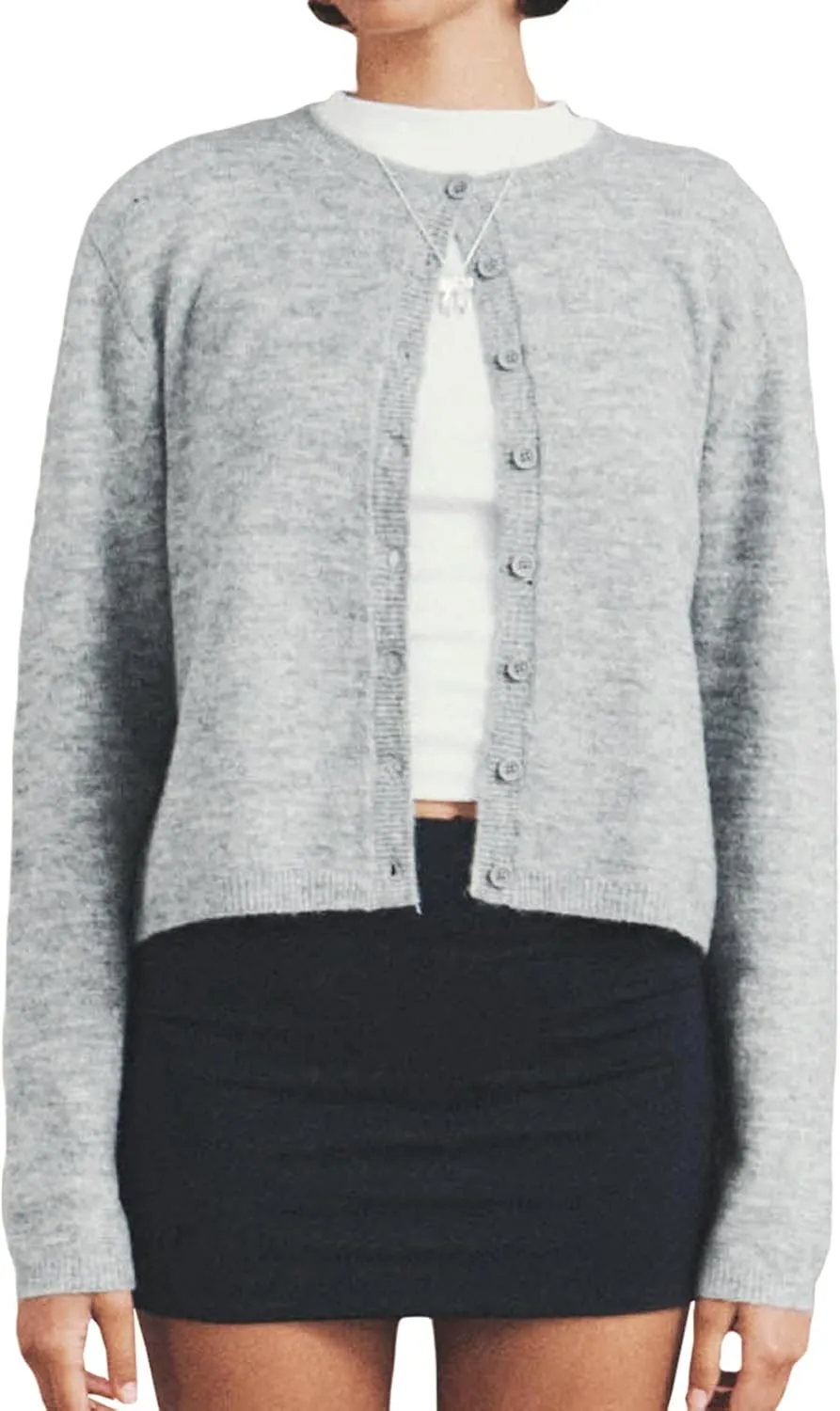 Women Y2k Crop Cardigan Long Sleeve Button Down Sweater Lightweight Solid Color Open Front Cute Knitted Tops