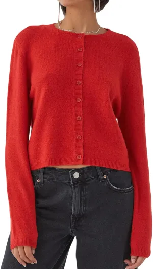 Women Y2k Crop Cardigan Long Sleeve Button Down Sweater Lightweight Solid Color Open Front Cute Knitted Tops