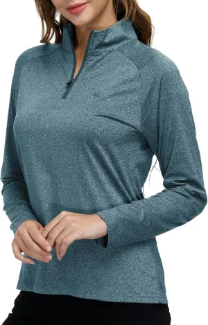 Womens 1/4 Zip Golf Shirt Long Sleeve Lightweight Golf Pullover Outdoor Athletic Tennis Polo Shirts