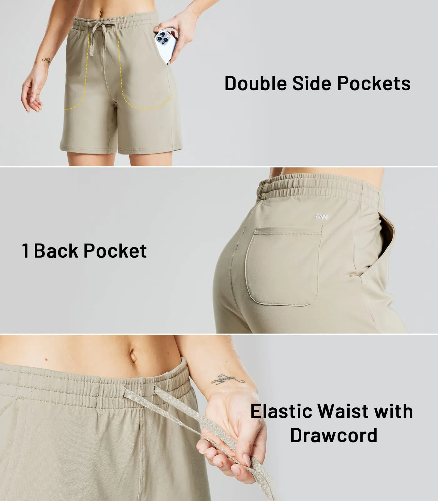 Women's Bermuda Cotton Shorts with Pockets Lightweight & Stretch