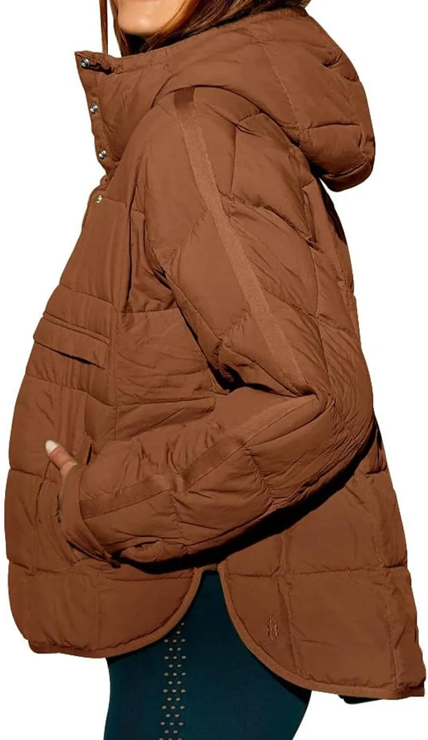 Womens Casual Oversized Puffer Jacket Quilted Dolman Hoodies Pullover Long Sleeve Lightweight Warm Winter Tops Coat