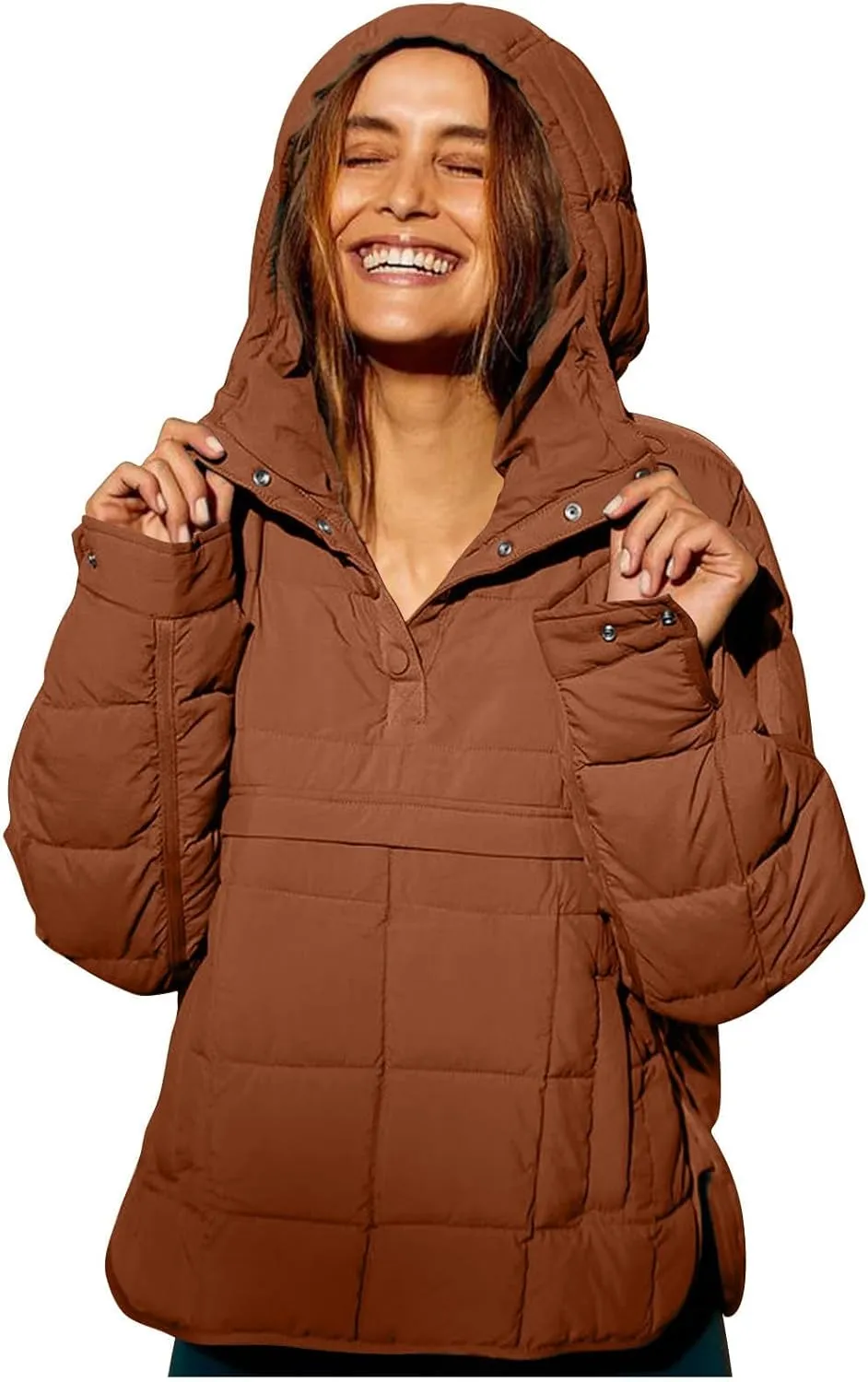 Womens Casual Oversized Puffer Jacket Quilted Dolman Hoodies Pullover Long Sleeve Lightweight Warm Winter Tops Coat