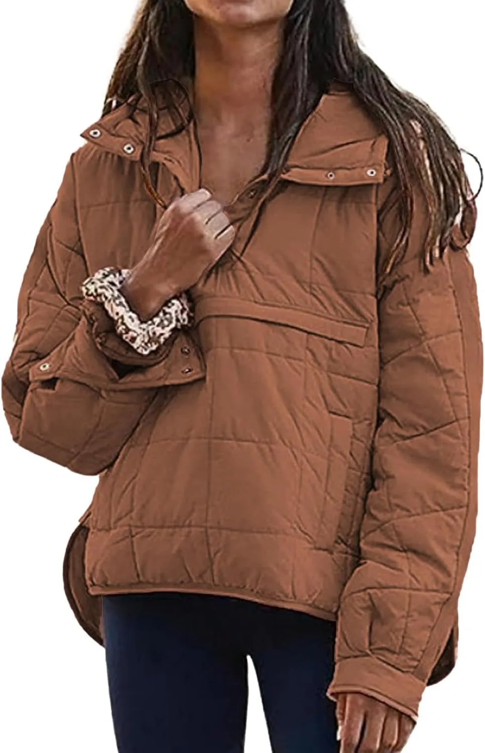 Womens Casual Oversized Puffer Jacket Quilted Dolman Hoodies Pullover Long Sleeve Lightweight Warm Winter Tops Coat