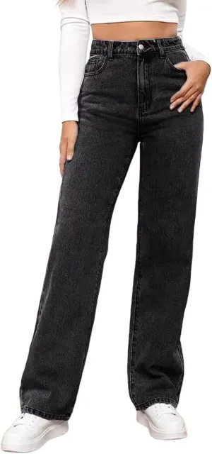 Women's Casual Vintage Jeans Straight-Leg High Waisted Boyfriends Denim Pants Streetwear Lightweight Loose Trousers