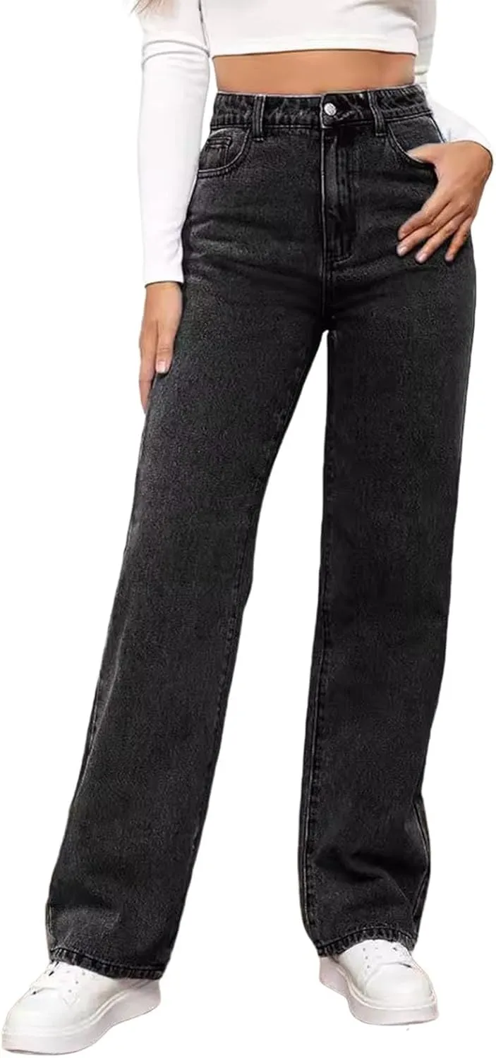 Women's Casual Vintage Jeans Straight-Leg High Waisted Boyfriends Denim Pants Streetwear Lightweight Loose Trousers