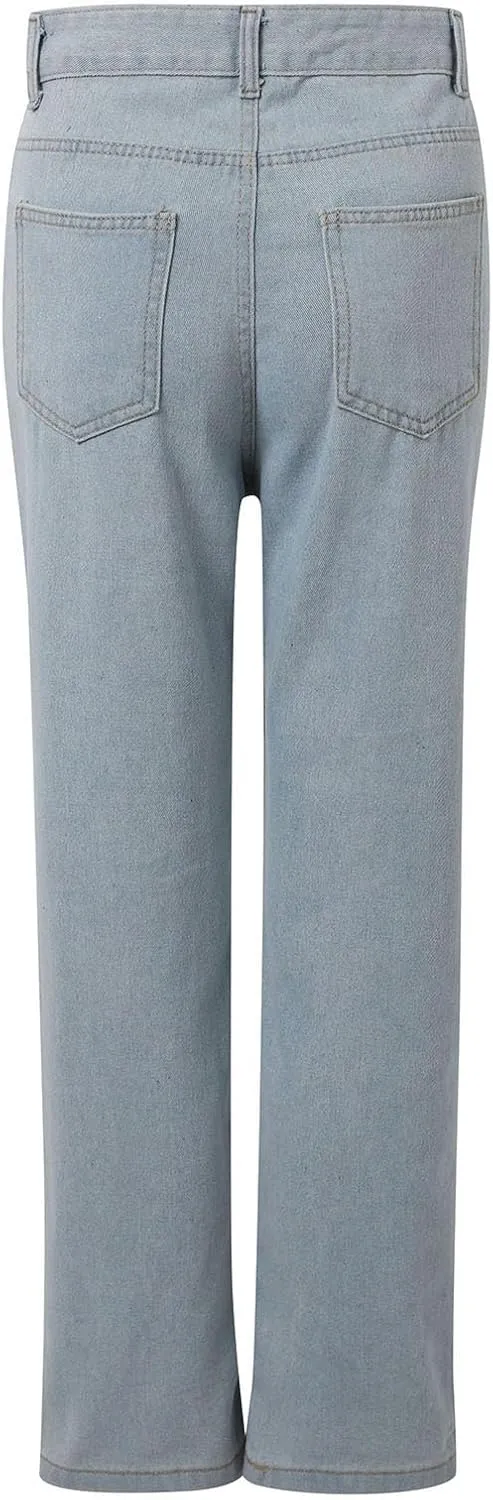 Women's Casual Vintage Jeans Straight-Leg High Waisted Boyfriends Denim Pants Streetwear Lightweight Loose Trousers