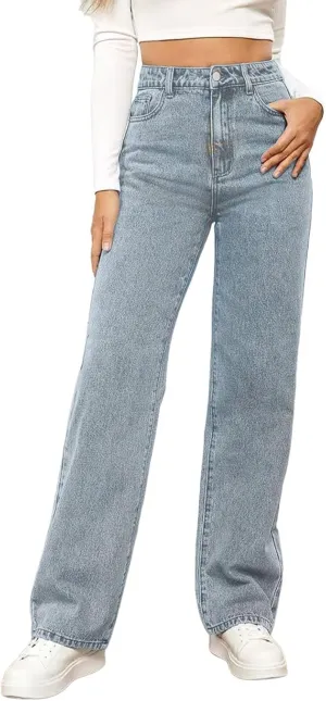 Women's Casual Vintage Jeans Straight-Leg High Waisted Boyfriends Denim Pants Streetwear Lightweight Loose Trousers