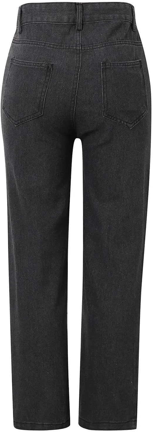 Women's Casual Vintage Jeans Straight-Leg High Waisted Boyfriends Denim Pants Streetwear Lightweight Loose Trousers