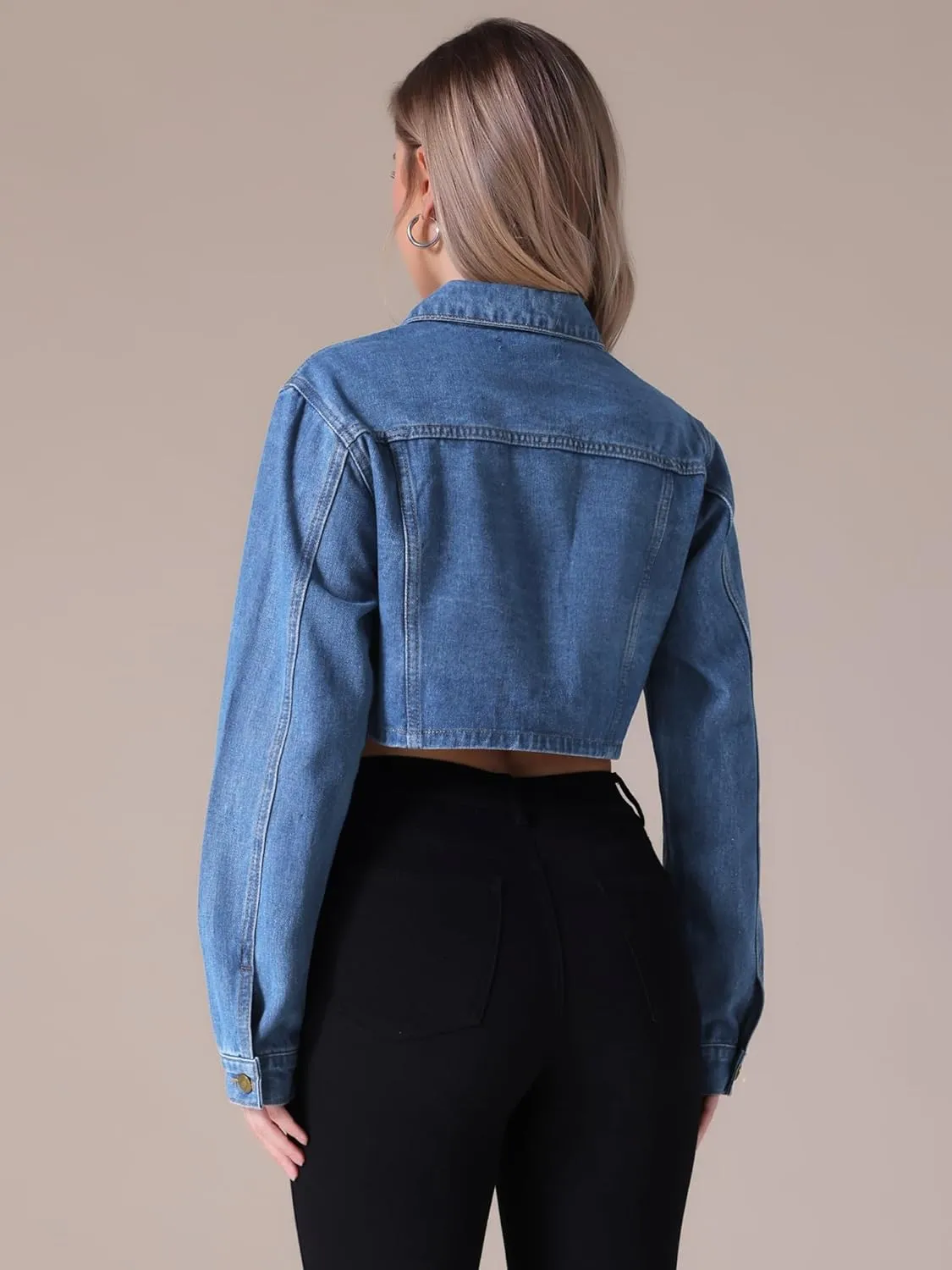 Women's Denim Jacket Button Down Long Sleeve Cargo Pockets Washed Jean Jackets